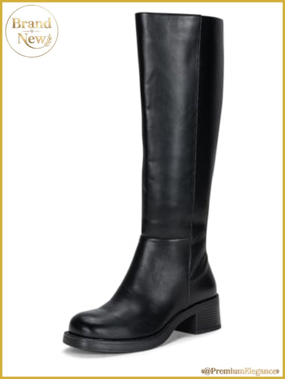 Platform Knee High Boots Square Toe Tall Riding Boots Faux Leather